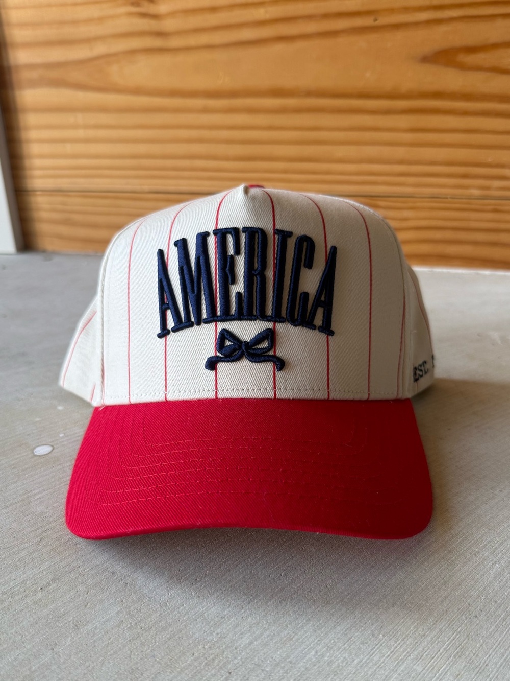 America Embroidered Trucker Hat - Red & Cream